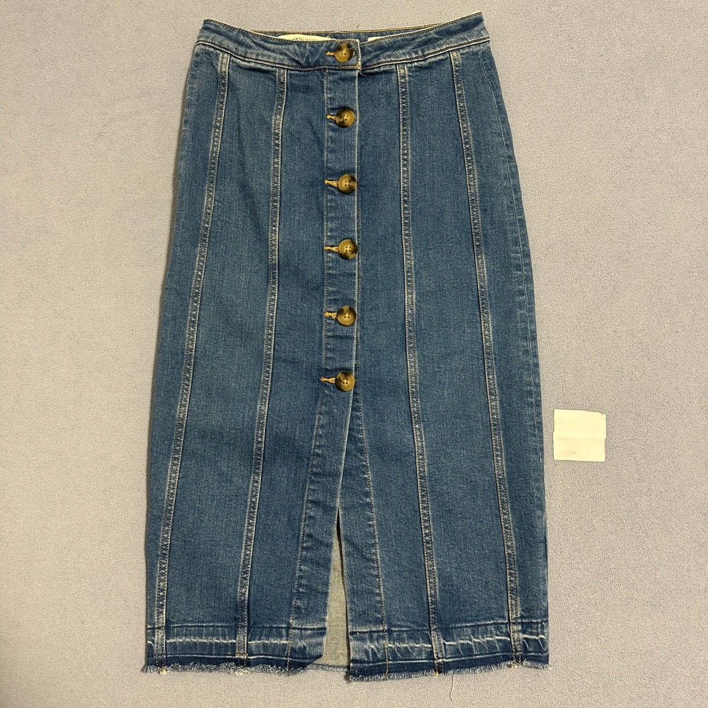 Pilcro And The Letterpress By Anthropologie Denim Midi Skirt Blue Womens Size 2